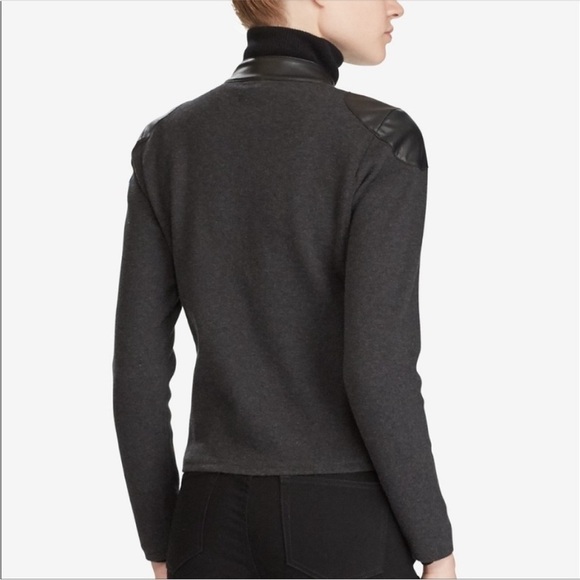 Lauren Ralph Lauren Faux Leather Detail Long Sleeve Front Zip Moto Jacket - Picture 2 of 12